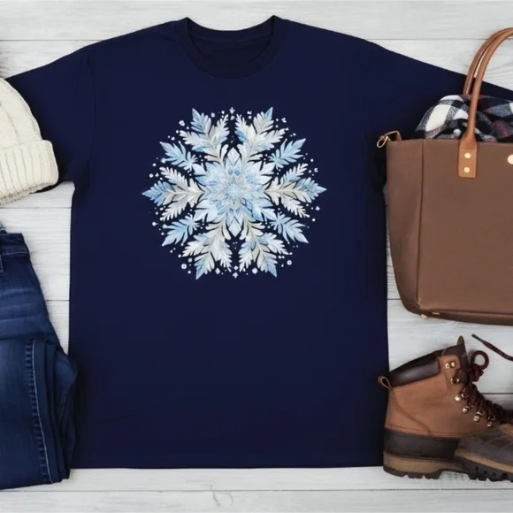 Winter Snowflake Long Sleeve Shirt • Blue Snowflake Graphic Tee • Holiday Winter - Picture 10 of 12